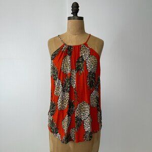 Lucky Brand Blouse Women Extra Small Pineapple Linen Sleeveless Party Top Core